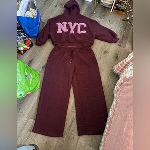 Fuzzy NYC pants and sweatshirt set